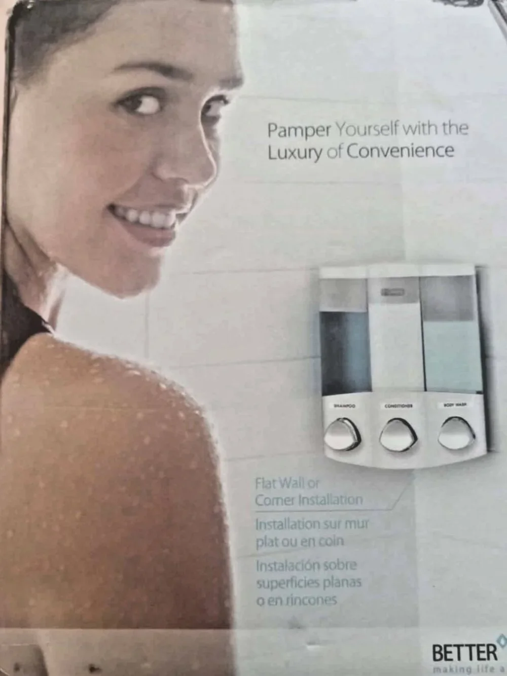 Better Living, 3 Chamber, Shower Soap, Shampoo Dispenser, White